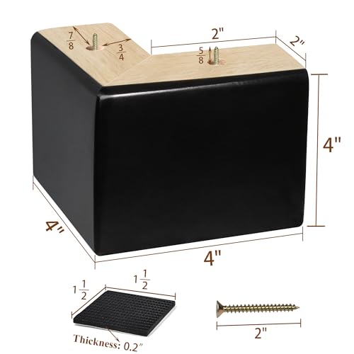 Bed Risers 4 inch L-Shaped Wood Furniture Risers Pack of 4 Black Sofa Legs for Couch Dresser Cabinet Bench Legs Extenders Furniture Lifters - color: Black, size: 4 inch