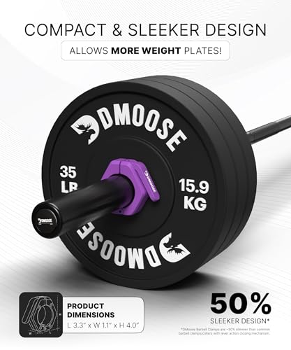 DMoose Fitness Barbell Clips 2 Inch (Pair) - Quick Release Olympic Barbell Clamps & Collars with Anti Slip TPR Grip for Secure Weightlifting and Powerlifting - Weight Clips for Bars at Home or Gym - color: Purple, style: Non Magnetic