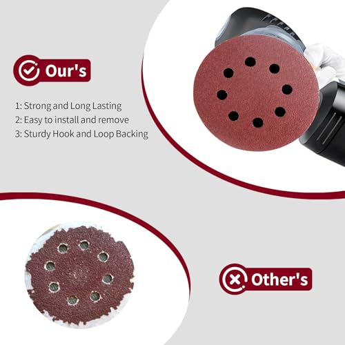 155PCS 5 Inch 8 Hole Sanding Discs, Hook and Loop Sandpaper - size: 5 Inch - 155 Pcs