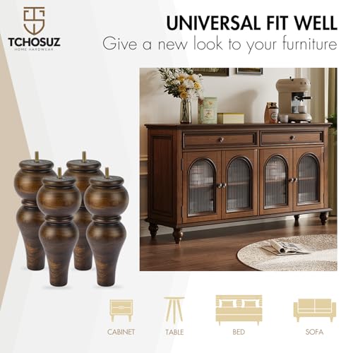 8 inch Solid Wood Furniture Spool Legs with M8 Bolts 4PCS Glaze - color: Glaze, size: 8"/20cm