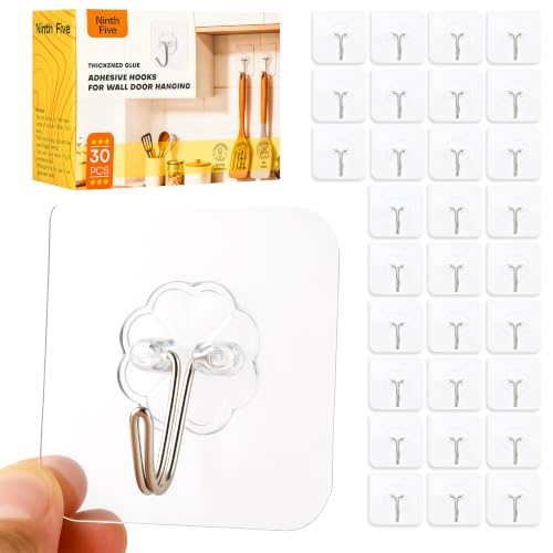 30 Pack Adhesive Wall Hooks for Hanging Heavy Duty Hooks 33lbs Ninth Five