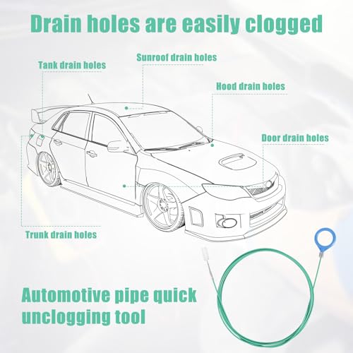 BOXOB 5pcs Sunroof Drain Cleaning Tool, 300cm/118in Flexible Long Pipe Cleaner with Drain Auger Piston & Piston Hose Round Handle Design Tube Cleaner Brush for Auto Car Sunroof Wiper Unclogger