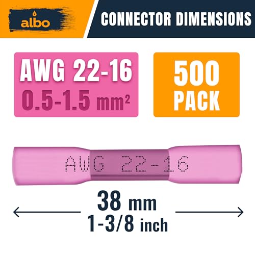 ALBO Heat Shrink Crimp Connectors (Butt 500Pcs Red 22-16 AWG) - color: Butt 500Pcs Red 22-16 AWG