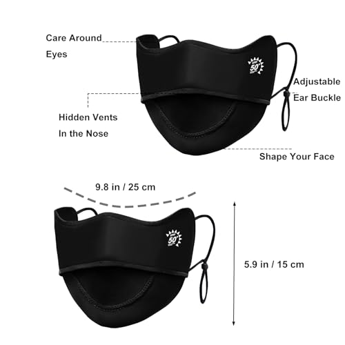 2Pcs UV Face Mask, Sun Masks for Women, Cooling Breathable Face Cover for Outdoors, Washable Reusable - color: Black, Black
