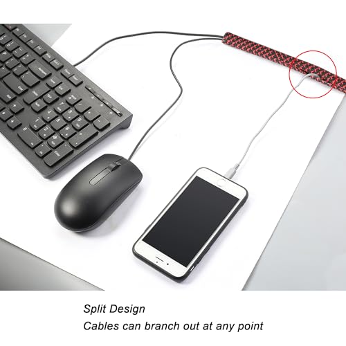 Cable Management Sleeve, Split Design, 10FT - 1/2 Inch, Black/Red - color: Black/Red, size: 1/2"-10ft