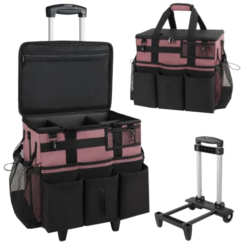SCAVATA Rolling Cleaning Caddy Bag with Detachable Trolley & Wheels - color: LotusPink