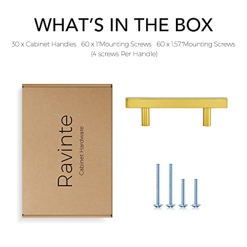 Ravinte Brushed Brass Square Cabinet Hardware Pulls 3 Inch 30 Pack - color: Brushed Brass, size: 3 Inch Hole Center