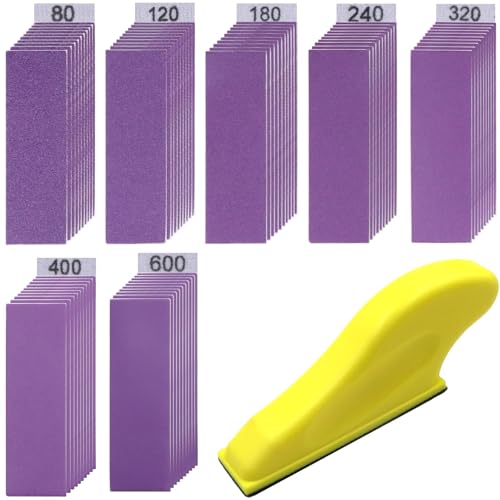 Micro Sand Paper Assortment Pack, 70PCS Wet Dry Sandpaper 120 to 600 Grit - style: Purple 80-600 Grit