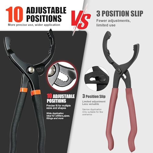 2nd Generation 12-Inch Adjustable Oil Filter Wrench,New 10-Speed Quick Adjustment Oil Filter Plier, Oil Filter Removal Tool for Engine Filters, Conduit, & Fittings, Car Maintenance Tool