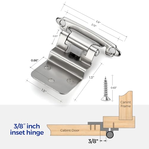 Ravinte 3/8" Inset Satin Nickel Cabinet Hinges 60 Pack (30 Pairs) - color: Satin Nickel
