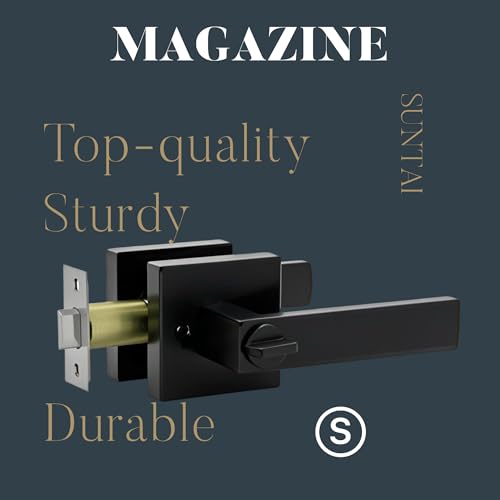 SUNTAI Bedroom/Bathroom Door Handles Levers Square Plate Interior Privacy Door Locksets,Matte Black (10 Pack) - size: 10 Pack