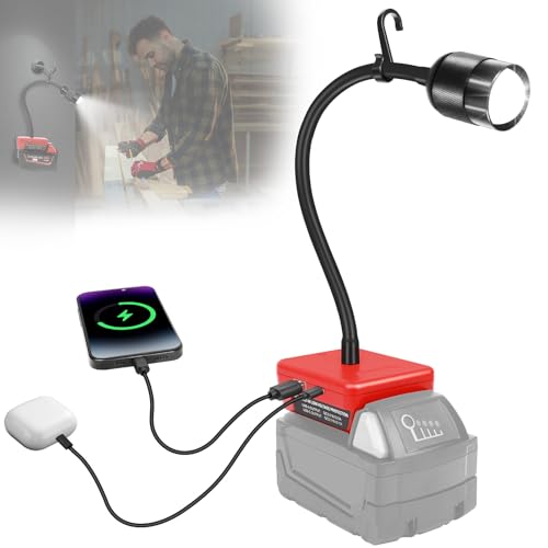 LED Work Light Compatible Milwaukee 18V Battery - Rechargeable & Cordless - color: Red