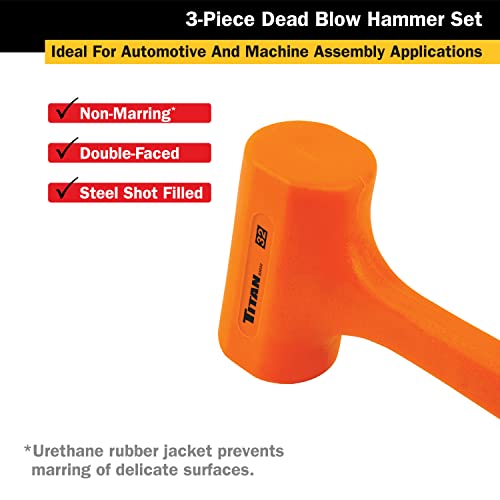 Titan 63143 3-Piece Dead Blow Hammer Set, Includes 1lb, 2lb & 3lb with Non-slip Diamond Textured Handles, Spark & Rebound Resistant - size: 16oz + 32oz + 48oz