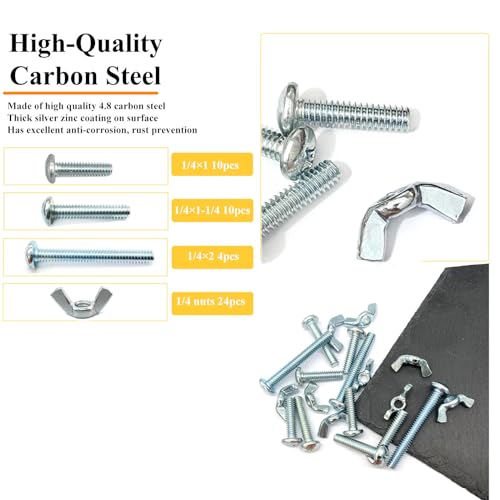 48Pack 1/4"-20 1-2Inch 3 Sizes Screw Bolts and Wing Nut Kit 24pcs Machine Screws with Round Head Phillips 24pcs Butterfly Hand Twist Tighten Nut Zinc Plated Hardware Fitting Fastenings Kit - size: Silver 48 Pack 1/4"-20 1-2Inch 3 Sizes