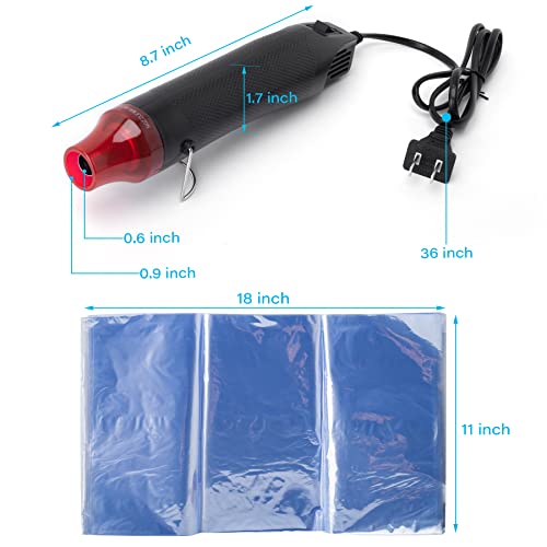 Shoe Shrink Wrap Bags with Heat Gun, 11x18 Inches 50Pcs Heat Shrink Wrap - size: 11x18 inches (50 pcs)