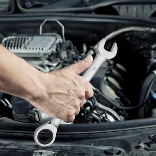 VEVOR Combination Wrench Set, 8-Piece Ratcheting Wrench Set with Organizer Rack, Cr-V Steel, Metric 8 mm to 19 mm, Ideal for General Household, Garage, Workshop, Auto Repairs, Emergency - size: 8PCS (Metric), style: Regular