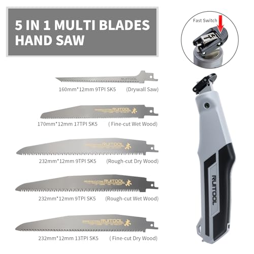 RUITOOL Multi Blades Hand Saw for Wood Cutting, with 5 Quick-Change Blades