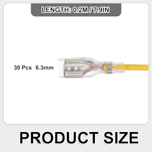 MECCANIXITY 30Pcs 6.3mm Female Spade Crimp Terminal with 20cm Wires - color: Yellow, size: 6.3mm, 20cm L