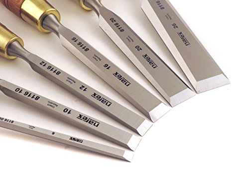 Narex Czech Steel Premium 6 pc set w/ 6 mm (1/4), 10 mm (3/8), 12 mm (1/2), 16 mm (5/8), 20 mm (13/16), 26 mm (1-1/16) Woodworking Chisels w/Hornbeam Handles in Wooden Presentation Box 853200