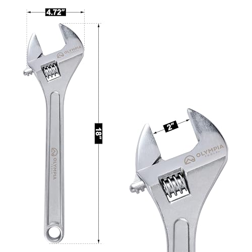 Olympia Tools 18" Adjustable Wrench, Heavy Duty Drop Forged Steel, Chrome Plated, Precision Machined Jaws, Rust Resistant - size: 18-Inch