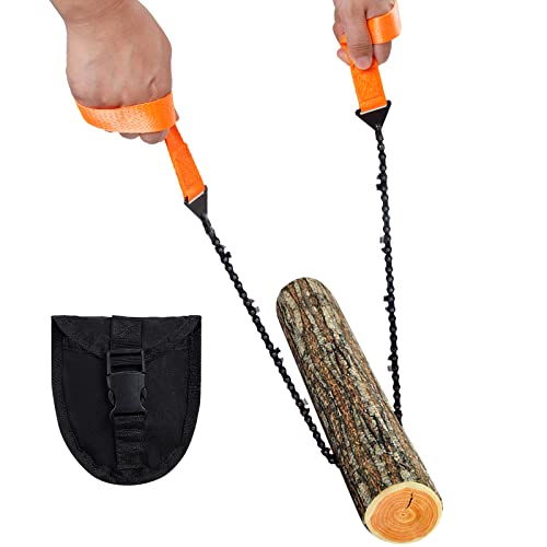 Sucrain Pocket Chainsaw with Paracord Handle, Folding Chain Hand Saw, Emergency Outdoor Survival Gear for Camping, Hunting, Hiking, Cutting Wood & Tree (Orange, 11 Teeth, 24'' Long) - style: Orange, 11 Teeth, 24'' Long