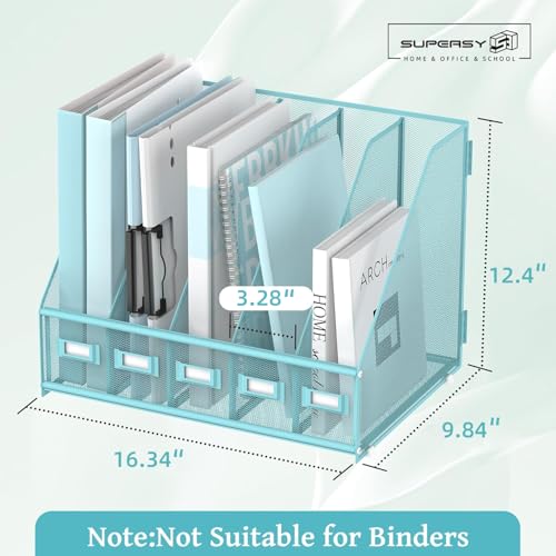 SUPEASY Desk Organizers Metal Desk Magazine File Holder with 5 Vertical Compartments Rack File Organizer for Office Desktop, Classroom, Home Workspace, Blue - color: Blue, size: Small