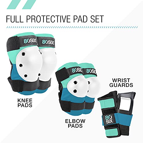 80SIX Multi-Sport Pad Set– Protective Gear for Skateboarding, Biking, Roller Skating, and Scooter - color: Surf Green Teal, size: 8+ Small/Medium