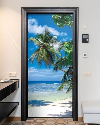FLFK Door Decal Sticker - Beach Palms,Peel and Stick Mural,Combined Size 36"x80",Split into 2 Pieces - color: Mt5466, size: 36"x80"