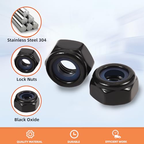 1/2-13 Nylon Insert Hex Lock Nuts Locknuts, 304 Stainless Steel 18-8, Black Oxide, 25 PCS - color: Black, size: 1/2-13