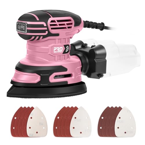 Prostormer Detail Sander, 13000RPM Mouse Sander, 1.6A Electric Palm Sanders - color: Pink