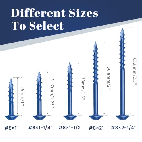 Mellewell #8 x 1-1/2" Blue Coated Pocket Hole Screws, Square Drive Self Tapping Wood Screws, Coarse Thread Anti-Rust Coated Wood Screw, 65MM 150MM Drive Bits Included, Carbon Steel, 300 PCS - color: Blue, size: #8 x 1-1/2"
