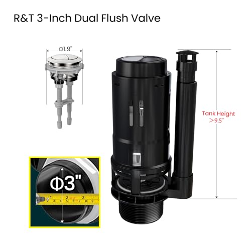 R&T 3-Inch Dual Flush Valve with Top Push Button Toilet Repair Kit Inside Tank dual flush valve replacement kit for 2-piece Toilet, Quick Fix Toilet Leaking, Running Water and Ghost Flush A2422M - color: 3-Inch Drain Outlet