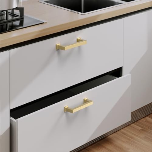 9BUILD 10 Pack 3.75 Inch Brushed Gold Cabinet Pulls,Kitchen Hardware - color: Brushed Gold, size: 3.75"/96MM Hole Center