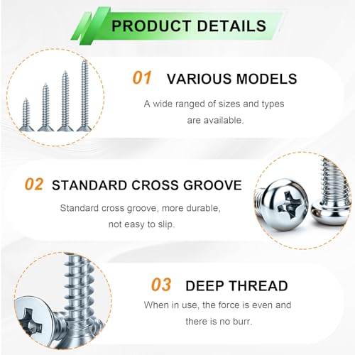 288PCS Screws Assortment Kit,Self Tapping Wood Screws #4/#6/#8/#10 Screw Assortment Kit,Round Head Screws Length 3/8" to 2",Sheet Metal Screws Assorted - size: 288PCS-SV