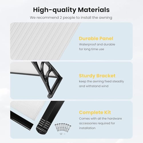 VIVOHOME Polycarbonate Window Door Awning Transparent 38 Inch x 78 Inch - color: Transparent, size: 38 Inch x 78 Inch