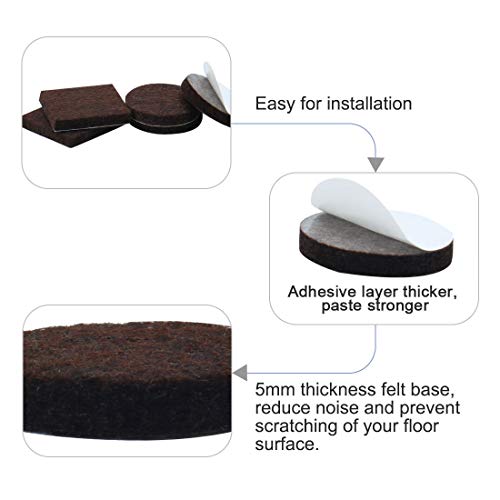 uxcell 40pcs Furniture Pads Round 1 1/2" Dia Self-stick Non-slip Anti-scratch Felt Pads Floors Protector Dark Brown - size: 38 x 5mm