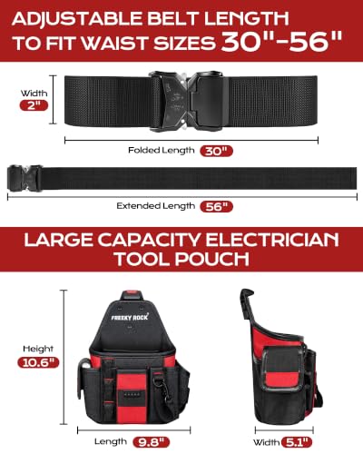 Electrician Tool Pouch with Quick Detach Belt Clip, Heavy Duty Tool Belt Pouches with Notebook Pocket, Tape Measure Holder & Screwdriver Loops for Carpenter, Contractor, HVAC Tech & DIY - size: Large Pouch with Belt