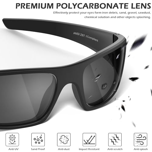 OXG Safety Glasses Protective Eyewear Men Women, ANSI Z87.1 Work Glasses Scratch Impact Resistant for Industrial Shooting - color: Grey