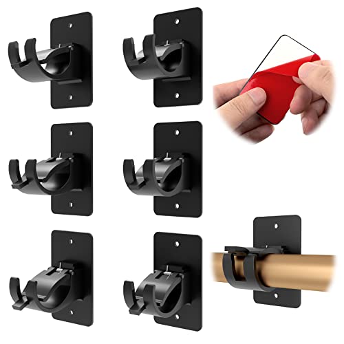CIEMGNZOC 6-Pack Curtain Bracket Holders, Universal Self-Adhesive Wall Mounts, Fits 0.6'' to 1.5'' Rods, Black - color: 6 Pcs Black