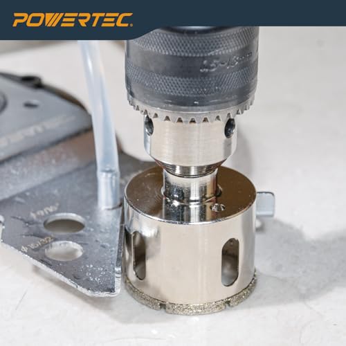 POWERTEC Wet Diamond Hole Saw Kit – 7-Piece Set with Suction Mount Drill Guide, Water Tank & Hose for Wet Drilling in Tile, Porcelain, Granite, Marble, Glass & Ceramics (14908) - size: Wet Diamond Hole Saw Kit, style: 7 Piece Hole Saw Kit