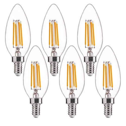 FLSNT 60W Equivalent LED Chandelier Light Bulbs, Dimmable, E12 Base, Clear B11 LED Filament Candelabra Bulbs, 2700K Soft White, 6 Pack - color: 2700k Soft White, size: 6 Count (Pack of 1)