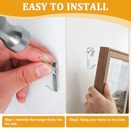 KURUI 214Pcs Picture Hanging Hooks, Renter Friendly Picture Hanging Kit with Heavy Duty Picture Hangers and Hardware Nails, for Frame, Painting, Art and Photo, on Drywall,Plaster, and Wood Wall - color: Silver