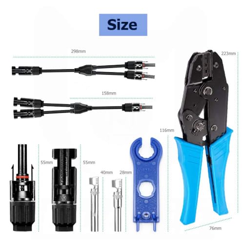 Solar Panel Crimping Tool,Crimping Tool Kit with 10PCS Connectors and 2PCS Spanner Wrench and 2PCS Y Solar Connectors and Solar Wire Crimping Tool for PV Cable - color: 10p Mc4+1p Mc-y+a Crimper+1p Spanner