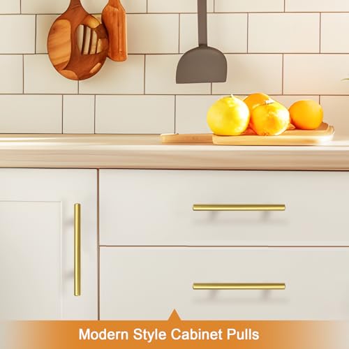 Probrico 5 Pack 5 Inch Center-to-Center Kitchen Cabinet Pulls T Bar Gold Cabinet Handles Modern Drawer Hardware Dresser Pulls, 7-1/2 inch Total Length - color: Gold, size: hole center 5"