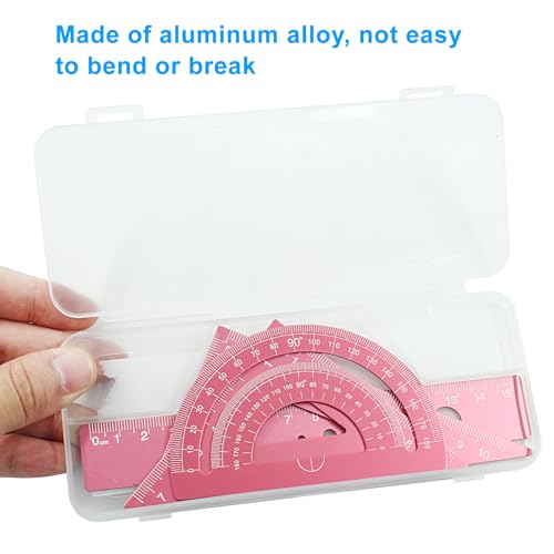 4 Pcs Triangular Ruler Set, Aluminum Alloy, Pink - color: Pink