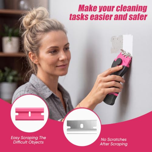 2 Pack Double-Ended Razor Blade Scraper, 30 Blades(pink) - color: 2 Pink