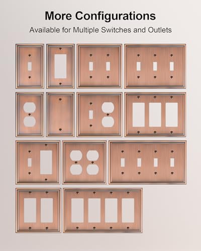 2-Pack Zinc Alloy Single Duplex Outlet Cover Plate, Solid Receptacle Cover - color: Antique Copper, size: 1 Duplex 2PK