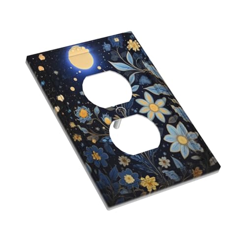 Art Moonlit Garden Duplex Outlet Cover Plate - color: Moon Flowers, size: 1 Gang Duplex/5x3 IN