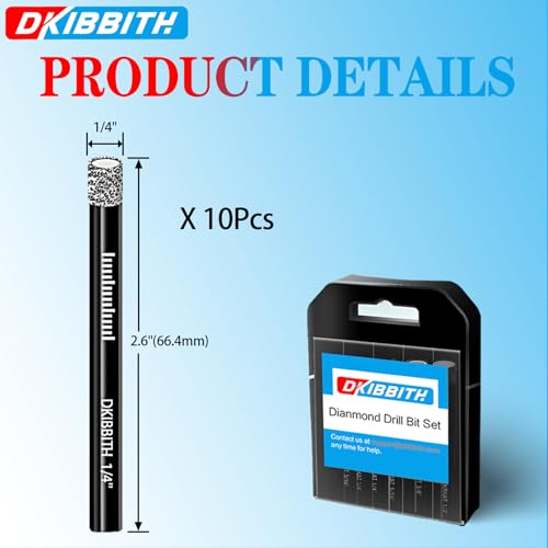 10 pcs 1/4" Diamond Drill Bits for Tile, Porcelain, Ceramic, Granite, Marble, Stone, Glass, Dry Drilling Tile Drill Btis with Storage Case and 1/4" Round Shank - size: 10 pcs 1/4" Diamond bits