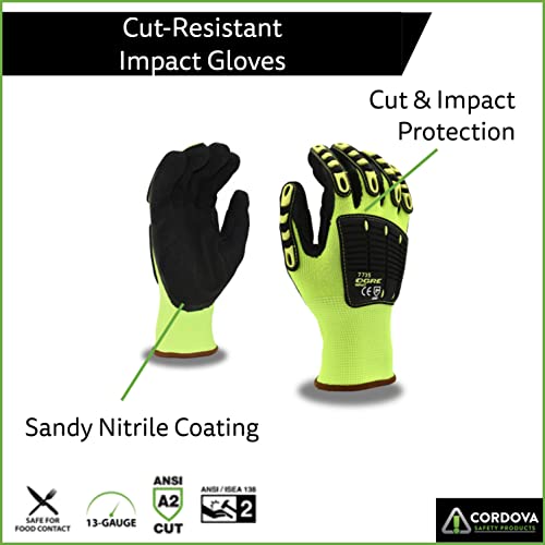 Cordova 7735 OGRE Impact Gloves, Padded Nitrile Coating for Extra Grip, Reinforced Thumb, High-Visibility Work Gloves, Flexible and Comfy, Heavy-Duty, Small, 1-Pack - size: Small